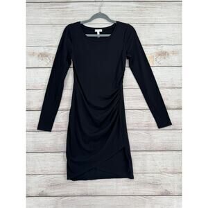 Leith Ruched Bodycon Dress Womens Small Black Long Sleeve Shirt‎ Dress